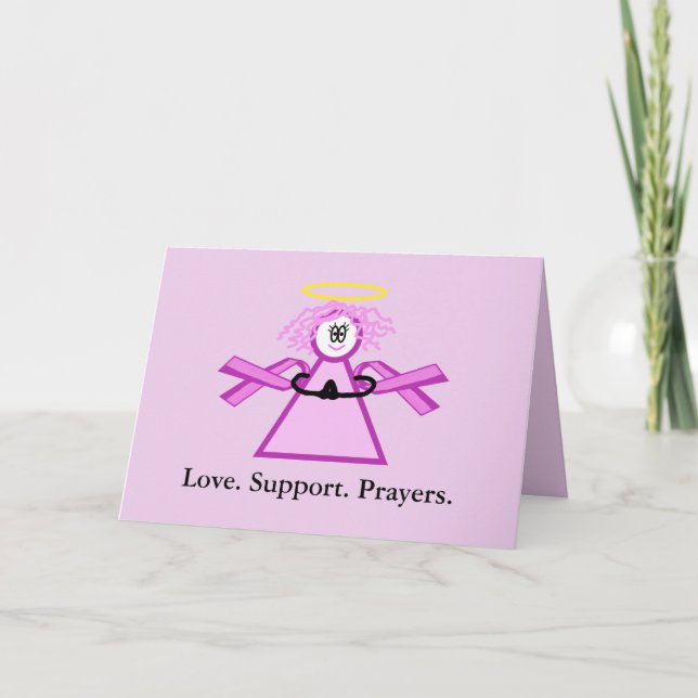 Breast Cancer Praying Pink Ribbon Angel Card (Front)