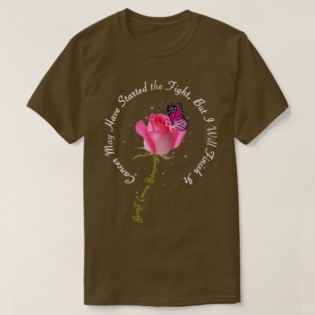 Breast Cancer Quote Rose Butterfly Pink Ribbon Mot T-Shirt (Design Front)