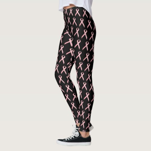 Breast Cancer Race Pink Ribbon on Black V2 Leggings