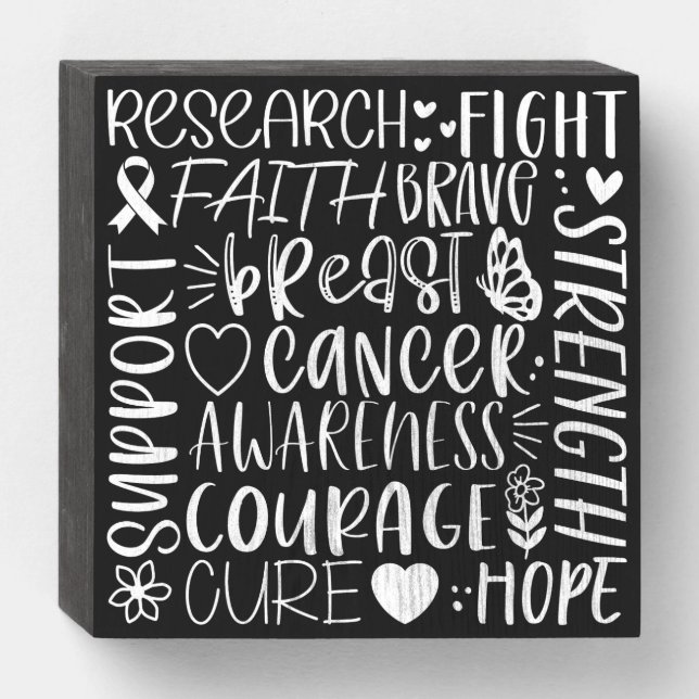 Breast Cancer Research and Fight in White Wooden Box Sign (Front Horizontal)