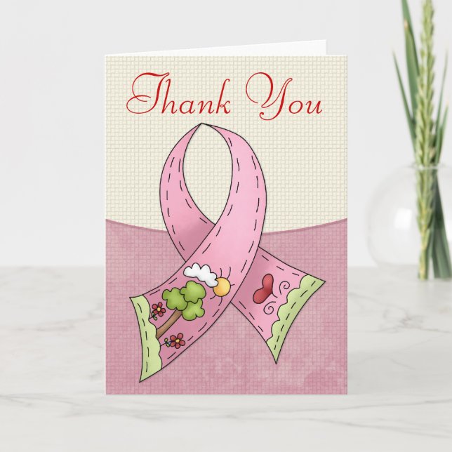 Breast Cancer Ribbon 2 Thank You Greeting Card (Front)