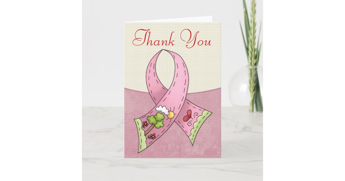 Breast Cancer Ribbon 2 Thank You Greeting Card | Zazzle.com