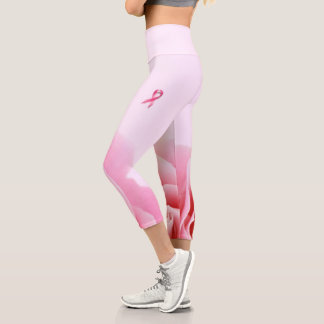 Breast Cancer Ribbon and Pink Rose Leggings