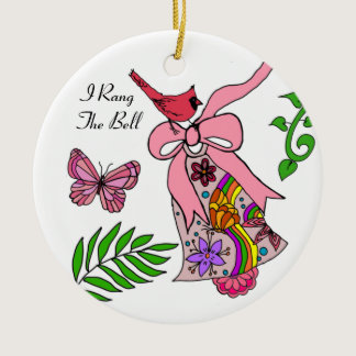 Breast cancer ribbon bell   ceramic ornament