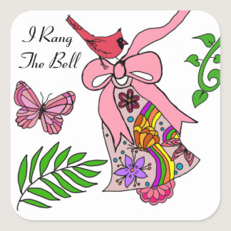 Breast cancer ribbon bell  square sticker