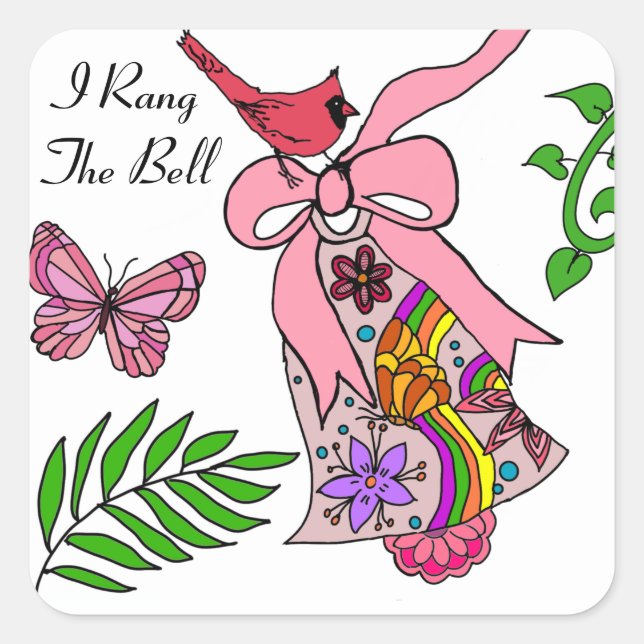 Breast cancer ribbon bell  square sticker (Front)