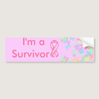 Breast Cancer Ribbon, Butterfly, I'm a Survivor . Bumper Sticker