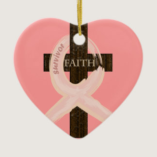 Breast Cancer Ribbon Celbrates Faith & Remission Ceramic Ornament