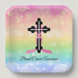 Breast Cancer Ribbon Cross Paper Plates