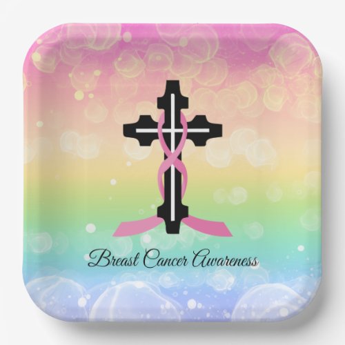 Breast Cancer Ribbon Cross Paper Plates