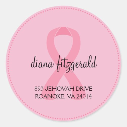 Breast Cancer Ribbon Custom Round Address Label