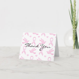 Breast Cancer Ribbon Dove Heart Letterpress Thank You Card