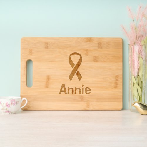 Breast Cancer Ribbon Etched Wooden Cutting Board