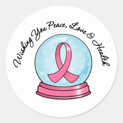 Breast Cancer Ribbon Merry Christmas Snowglobe Classic Round Sticker