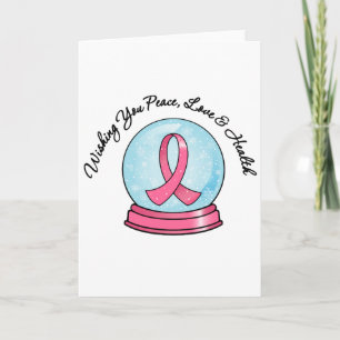 Breast Cancer Ribbon Merry Christmas Snowglobe Holiday Card