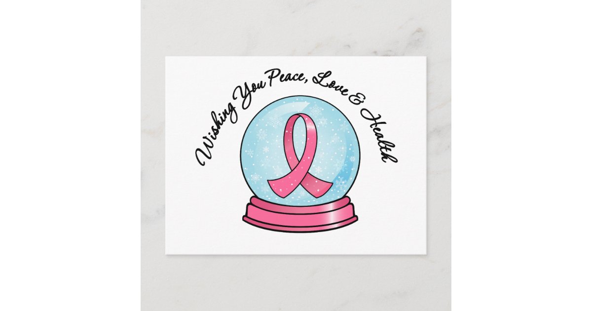 Breast Cancer Ribbon Merry Christmas Snowglobe Holiday Postcard | Zazzle.com