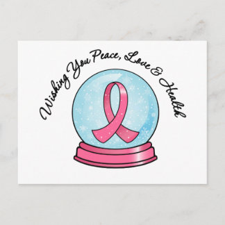 Breast Cancer Ribbon Merry Christmas Snowglobe Holiday Postcard