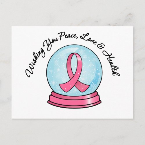 Breast Cancer Ribbon Merry Christmas Snowglobe Holiday Postcard