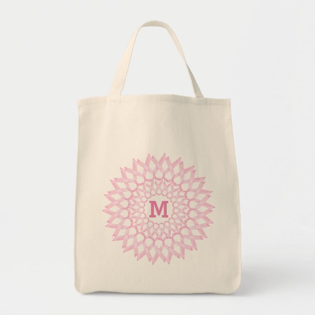 Breast Cancer Ribbon Monogram Tote Bag (Front)