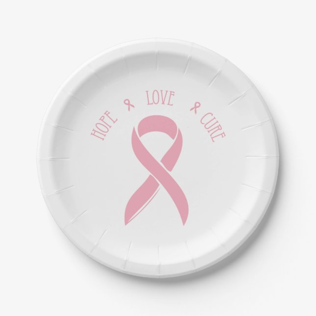 Breast Cancer Ribbon of Hope Paper Plates (Front)