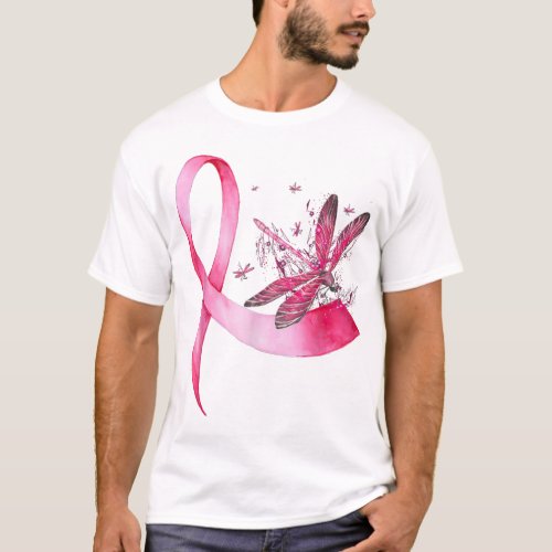 Breast Cancer Ribbon Pink Dragonfly T_Shirt