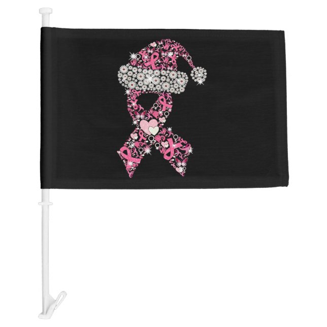 Breast Cancer Ribbon Shape Christmas Santa Ribbon Car Flag (Front)