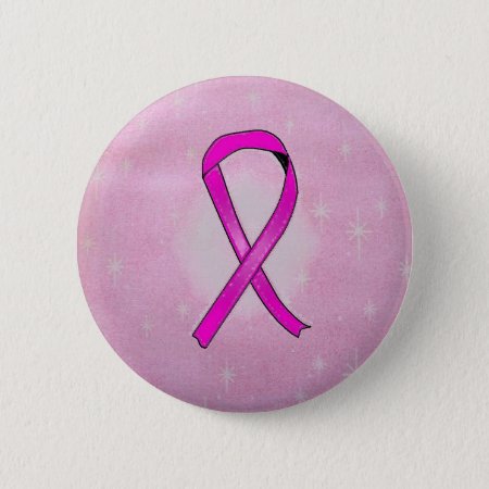 Breast Cancer Ribbon Sparkles Button