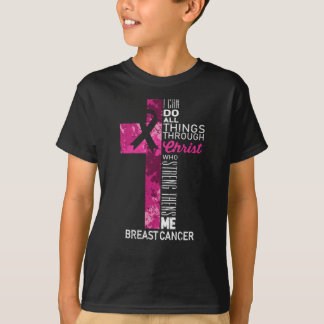 Breast Cancer Ribbon Strength Through Christ T-Shirt