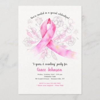 Breast Cancer Ribbon Watercolor Invitation by heartfeltclub at Zazzle