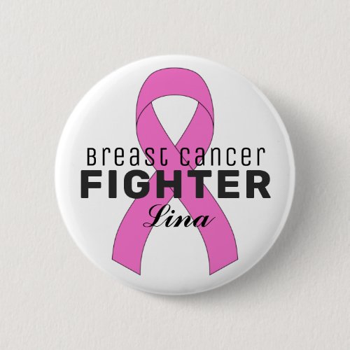 Breast Cancer Ribbon White Button