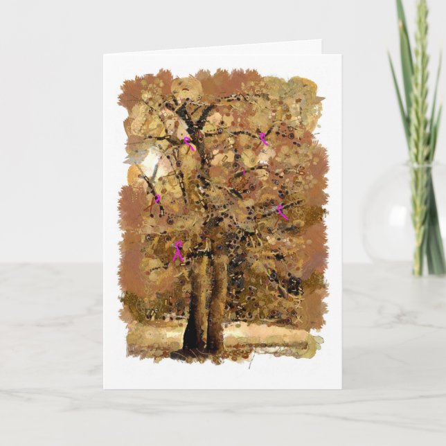Breast cancer ribbons on a tree card (Front)