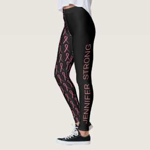 Breast Cancer Run Your Name Strong Pink Ribbon Leggings