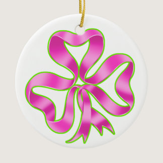 Breast Cancer Shamrock Ribbon Ceramic Ornament