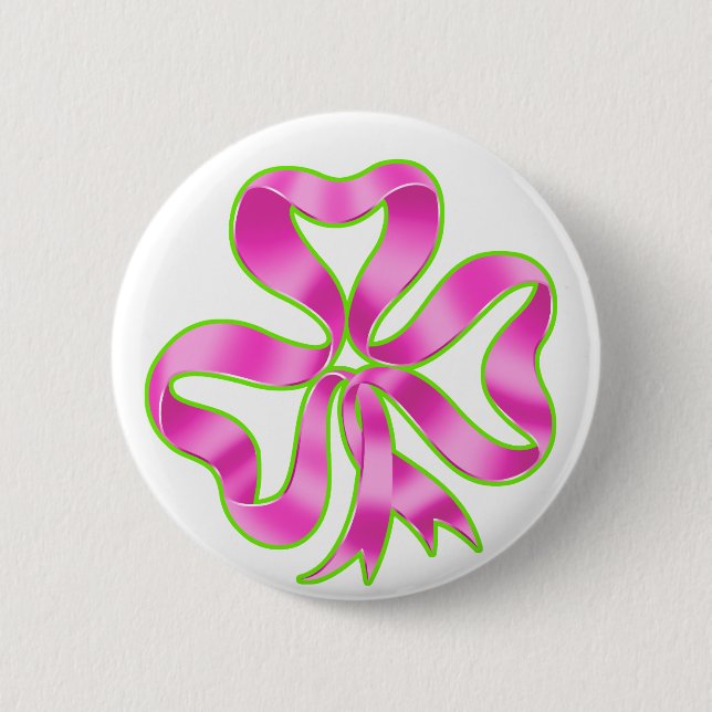 Breast Cancer Shamrock Ribbon Pinback Button (Front)