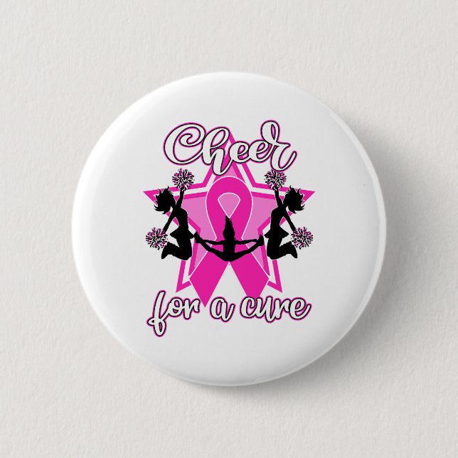 Breast Cancer Shirt Pink Ribbon Cheerleader  Button (Front)