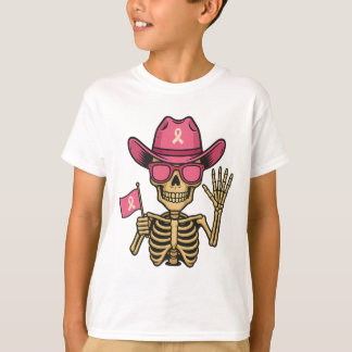 Breast Cancer Skeleton Cowboy Cowgirl Awareness  T-Shirt