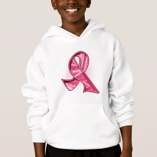Breast Cancer Slogan Watermark Ribbon Hoodie (Front)