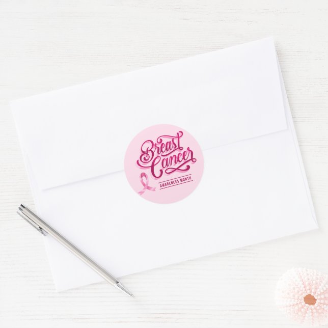 Breast Cancer Stickers-Pink Ribbon Classic Round Sticker (Envelope)