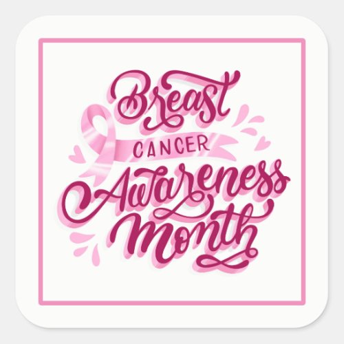 Breast Cancer Stickers_Pink Ribbon Square Sticker
