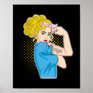 Breast Cancer Strong Pink Ribbon Rosie The Riveter Poster
