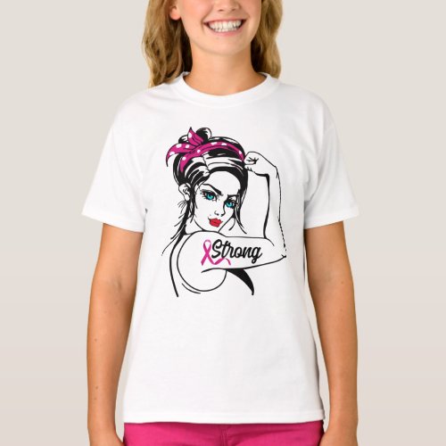 Breast Cancer Strong Rosie The Riveter Pink Ribbon T_Shirt