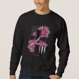 Breast Cancer Sunflower Pink Ribbon Cross Faith Sweatshirt