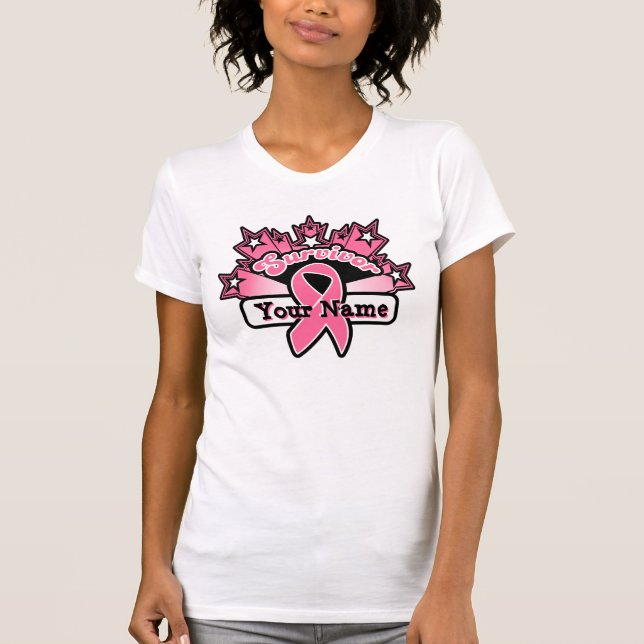 Breast Cancer Superstar Survivor Custom Ribbon T-Shirt (Front)