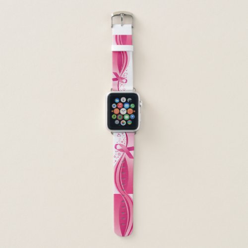 Breast Cancer Support Awareness Pink Ribbon White Apple Watch Band