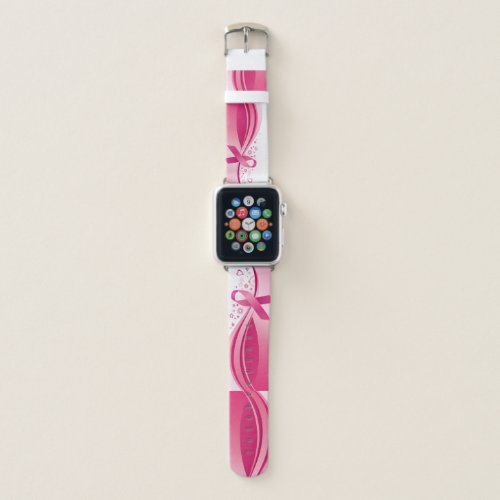 Breast Cancer Support Awareness Pink Ribbon White Apple Watch Band