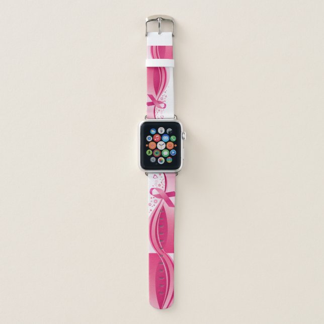 Breast Cancer Support Awareness Pink Ribbon White Apple Watch Band (Front)