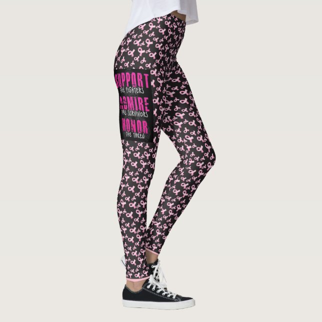Breast Cancer Support Black Leggings YOUR NAME (Right)