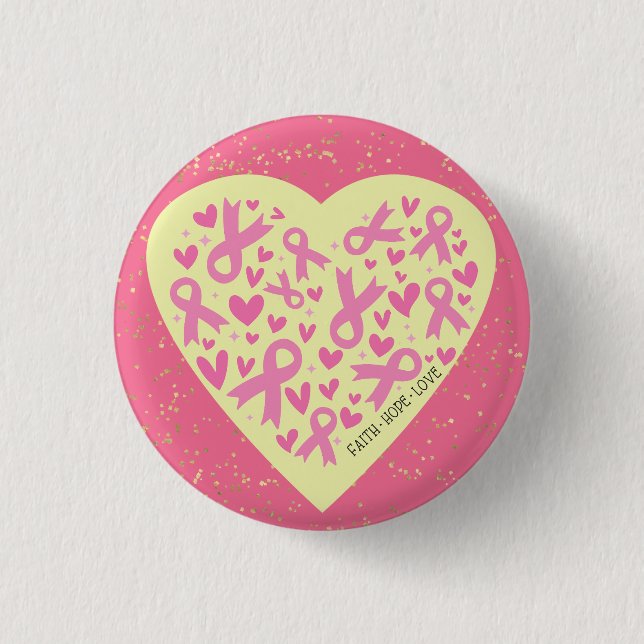Breast Cancer Support Heart  Button (Front)