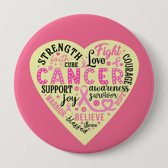 Breast Cancer Support Heart  Button (Front)