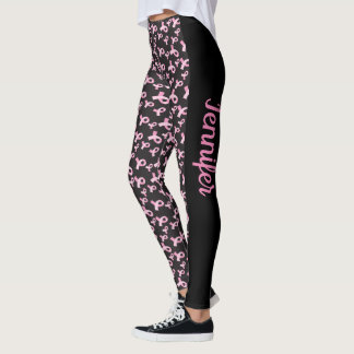 Breast Cancer Support Ribbon Leggings YOUR NAME